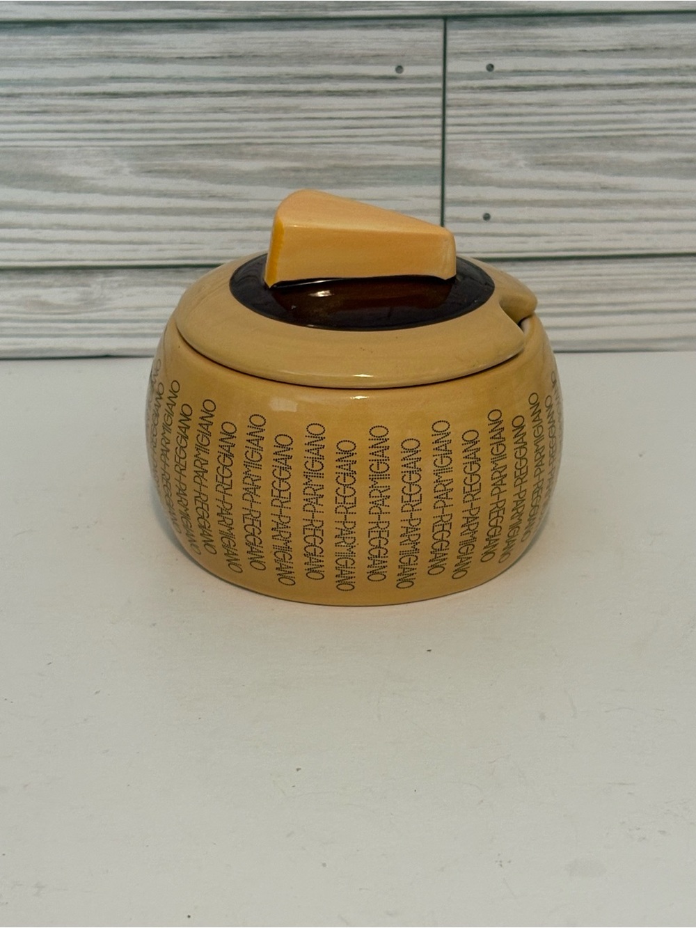 Consorzio Parmigiano Reggiano Ceramic Cheese Wheel Bowl Italy Cheese Wedge Lid
